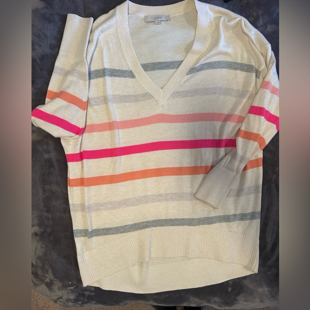 LOFT Multicolor Striped V-Neck Sweater